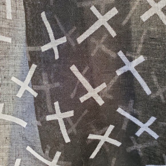 Black and White Sheer Scarf with Crosses - Picture 2 of 2